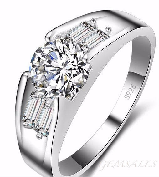 1.28Ct Cr. Diamond With Baguette Inlay  *** S925 ***  SIZE 6 3/4 - N (53.5mm)