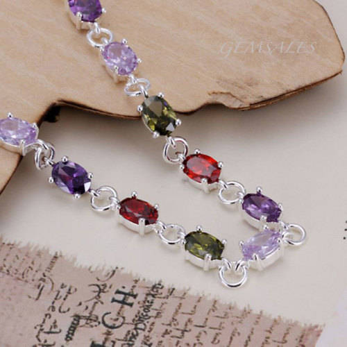 EXQUISITE DESIGN BRACELET *13 x  .76Ct OVAL CUT CZ STONES IN CLAW SETTINGS* S925* 17.5CM *GIFT IDEA*