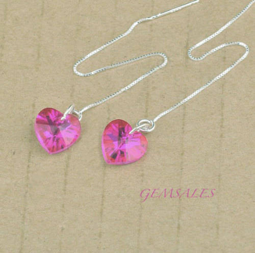 *CERISE PINK SWAROVSKI SILVER CHAIN EARRINGS* S925 #STUNNING#