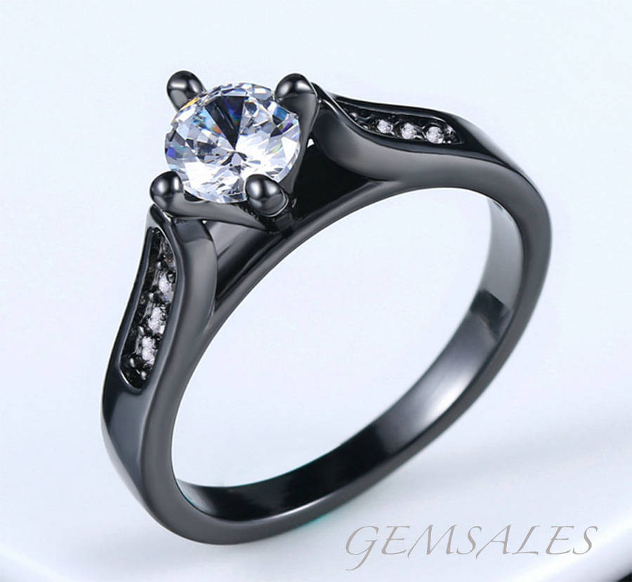 0.49ct AUSTRIAN CRYSTAL WITH INLAY *BLACK GOLD PLATED*   *18KGP*   SIZE   7 - O  - 54.5mm