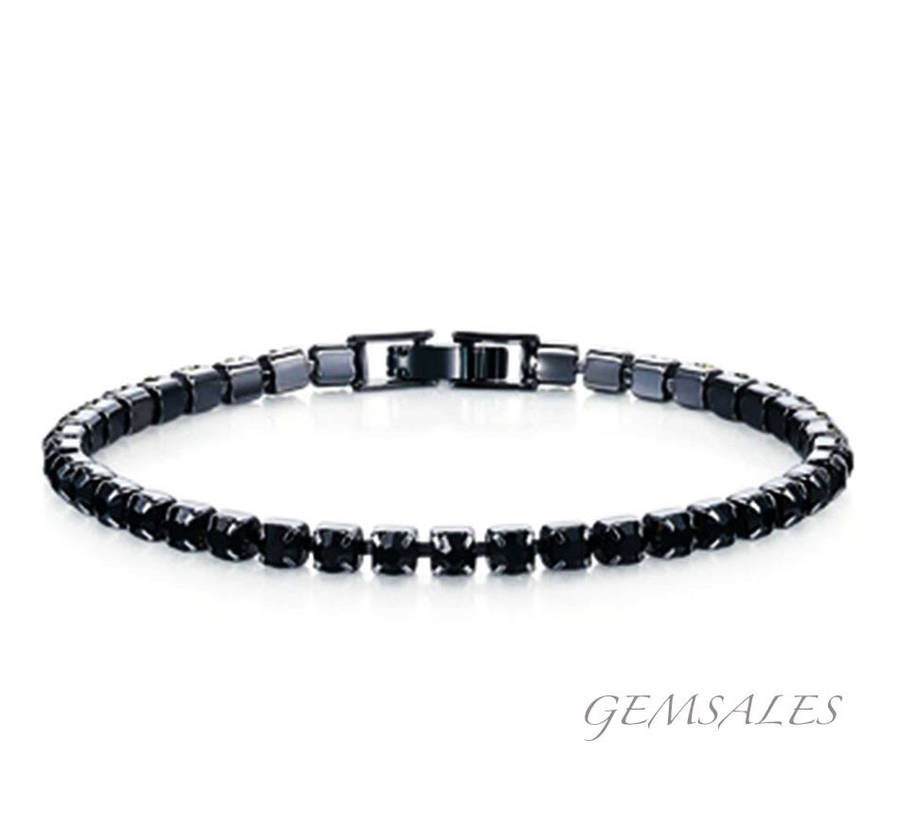 TENNIS BRACELET *BRILLIANT CUT BLACK  AAA CZ STONES IN CLAW SETTINGS  *19cm*