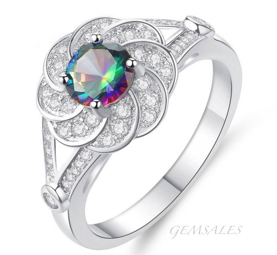 0.84ct.  MYSTIC TOPAZ CZ *FLOWER SETTING* ELEGANT STYLE RING     SIZES AVAILABLE    6 / 7 / 8