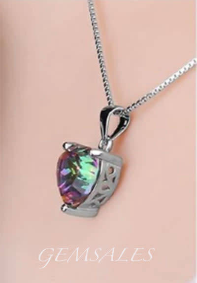4.35ct BRILLIANT CUT MYSTIC TOPAZ PENDANT NECKLACE  ***925*** CHAIN 43cm