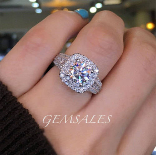 SPECTACULAR  .50ct SET IN DOUBLE HALO WIITH BRILLIANT CUT INLAY  *S925*  SIZE    7   -  O  -  54.5mm