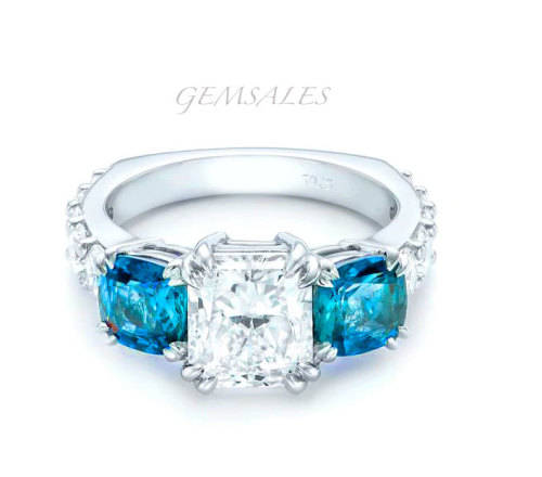2.05ct  PRINCESS CUT CLEAR & AQUA TOPAZ CZ*S925* SIZE  7.5  -  P  -  55.5mm