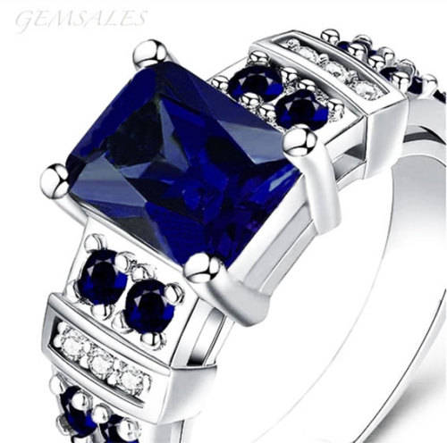3ct EMERALD CUT ROYAL BLUE CZ DESIGNER RING *EXCUISITE*   SIZES   5   /   6.75   AVAILABLE