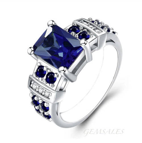 3ct EMERALD CUT ROYAL BLUE CZ DESIGNER RING *EXCUISITE*   SIZES   5   /   6.75   AVAILABLE