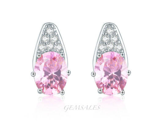 ELEGANT DESIGN 2.5ct OVAL CUT PINK CZ  STUD EARRINGS *PAVE SETTING*