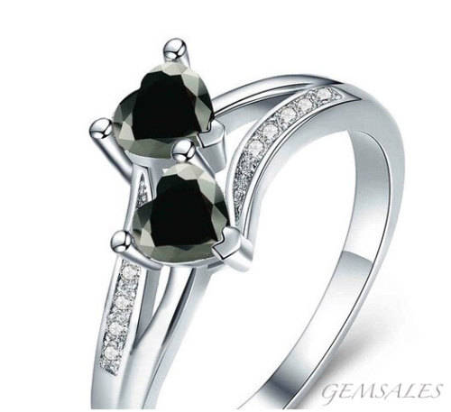 *DOUBLE HEART DESIGN* BLACK TOPAZ CZ #DAINTY#     SIZE   10   -   T 1/2   -   62mm