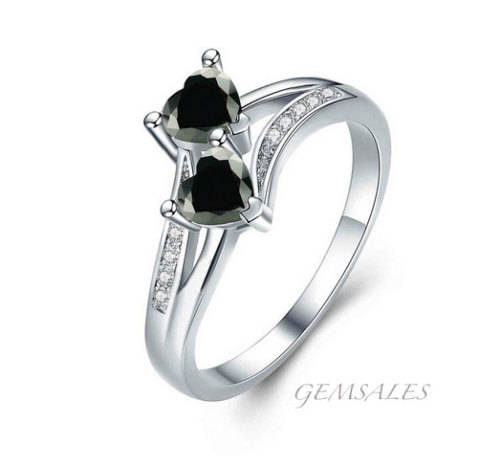 *DOUBLE HEART DESIGN* BLACK TOPAZ CZ #DAINTY#     SIZE   10   -   T 1/2   -   62mm