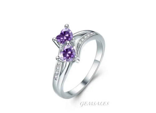 *DOUBLE HEART DESIGN* AMETHYST TOPAZ CZ #DAINTY#   S925   SIZES  6   /   7.75    AVAILABLE
