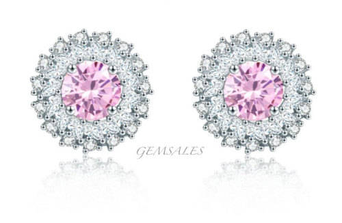 STUNNING 1.25ct PINK TOPAZ CZ  STUD EARRINGS  *15mm*