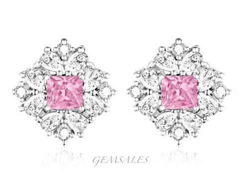 .25ct PINK TOPAZ CZ  STUD EARRINGS IN CLUSTER SETTING  S925 *10mm*