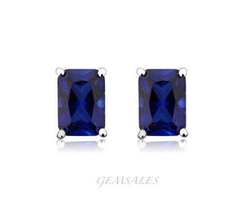 1ct BLUE SAPPHIRE EMERALD CUT TOPAZ CZ  *STUD EARRINGS* 8x5mm