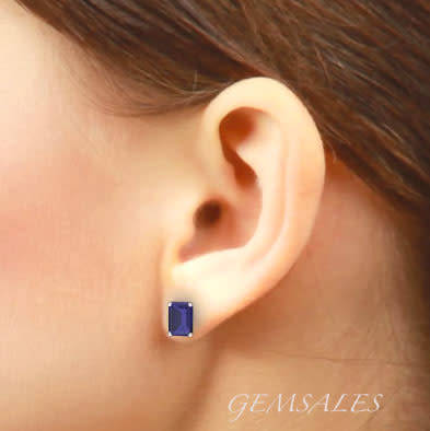 1ct BLUE SAPPHIRE EMERALD CUT TOPAZ CZ  *STUD EARRINGS* 8x5mm