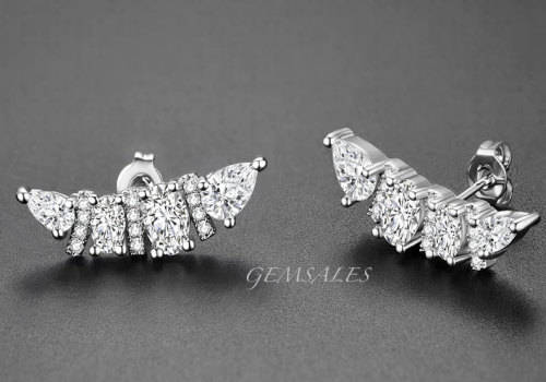 LUXURY CUFF BRILLIANT CUT OVAL & PEAR CZ  STUD EARRINGS