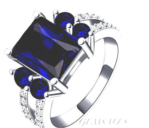 SPECTACULAR 3ct EMERALD CUT ROYAL BLUE SAPPHIRE CZ     SIZE   9.5   -   S 1/2   -   61mm