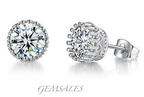 2.0ct Brilliant Cut CZ CROWN STUD EARRINGS *RADIANT*   18KGP
