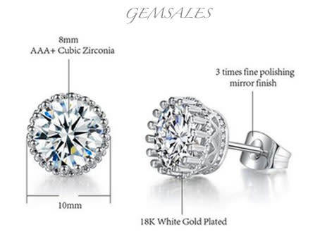 2.0ct Brilliant Cut CZ CROWN STUD EARRINGS *RADIANT*   18KGP