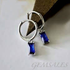 Royal Blue CZ Baguette Earrings  *Petite*