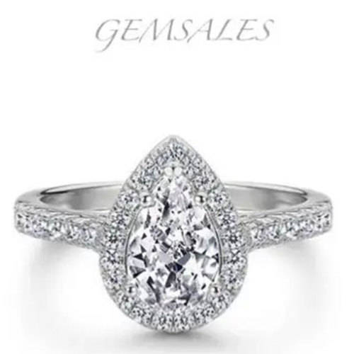 Elegant  1.0ct Sim Diamond CZ Waterdrop #Halo Setting#    SIZE  7.75