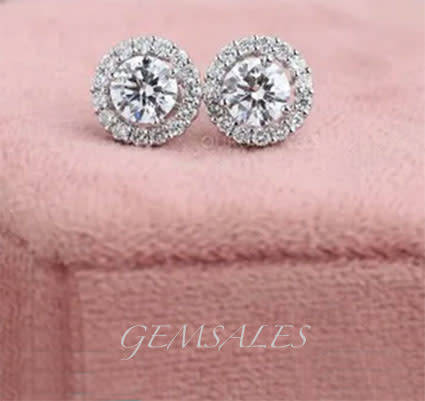 LAST R1 AUCTION -  .75ct Brilliant Cut CZ HALO STUD EARRINGS