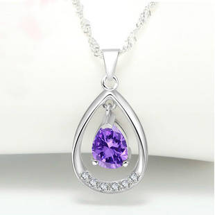 NECKLACE SILVER, AUSTRIAN CRYSTAL, TWISTED SINGAPORE CHAIN, PLATINUM PLATED