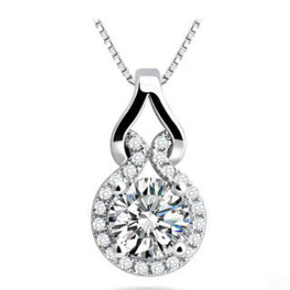 NECKLACE SILVER, CLEAR CRYSTAL, PLATINUM PLATED, TWISTED SINGAPORE CHAIN.