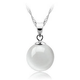 SILVER NECKLACE, CAT'S EYE PENDANT,  PLATINUM PLATED