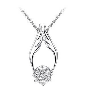 ANGEL WINGS, SILVER NECKLACE, GENUINE AUSTRIAN CRYSTAL, PLATINUM PLATED