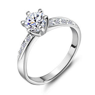 Elegant Genuine 925 Silver Ring, 6 Claw Setting, Platinum Plated - ONE SIZE AVAILABLE