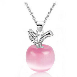 SILVER NECKLACE, APPLE SHAPED PENDANT, 45cm TWISTED SINGAPORE CHAIN