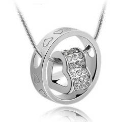18K White Gold Plated Heart+Ring Pendant Necklace Made With Swarovski ElementsD CHAIN