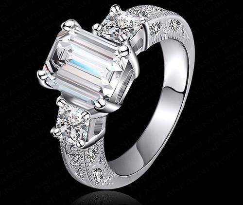 Stunning!Top Christmas Gift 18K Platinum Plated Ring Elegant Ring Micro Inlay - Size 6