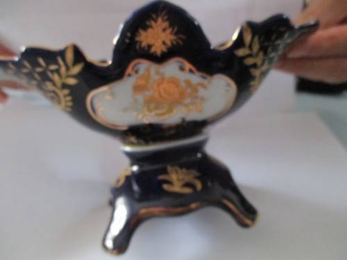 Vintage Cobalt  Japanese Footed Fruit Bowl  Blue and Gold