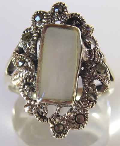 Sterling Silver, Marcasite and Mother of Pearl  Ring.