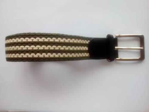 Men Vertically Stripe Woven Stretch Belt - Green