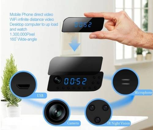 Alarm Clock with Hidden 1080P Camera And Wifi Connect. Security Motion Detection