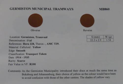 Germiston Municipal Tramways token (MB860)
