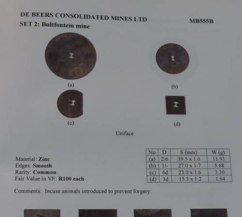 De Beers - Bultfontein Mine tokens (MB555B)