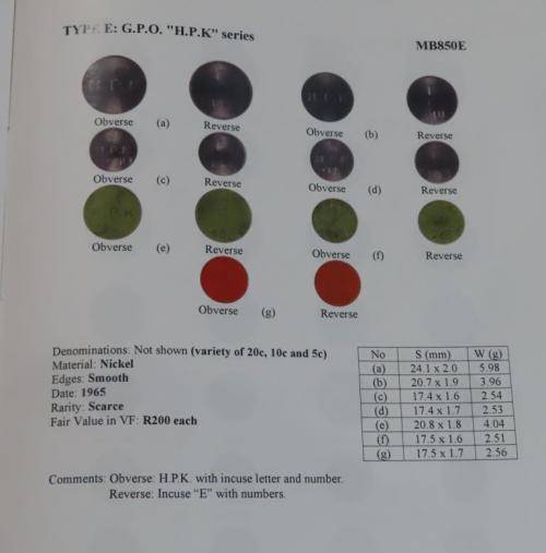 5c and 10c GPO HPK series tokens (MB850E) and 10c blank