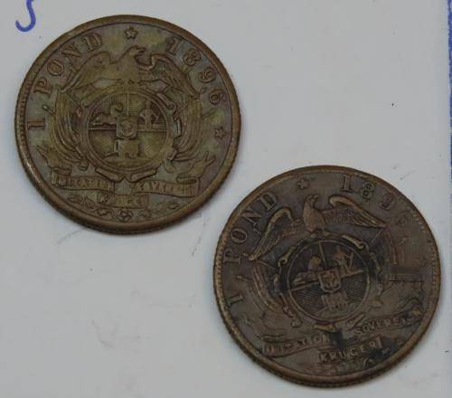 2 x 1896 Kruger Imitation Sovereign (gaming tokens)