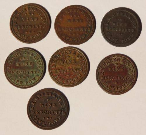 Lot of 7 x various Green and Co tokens (MB925A)