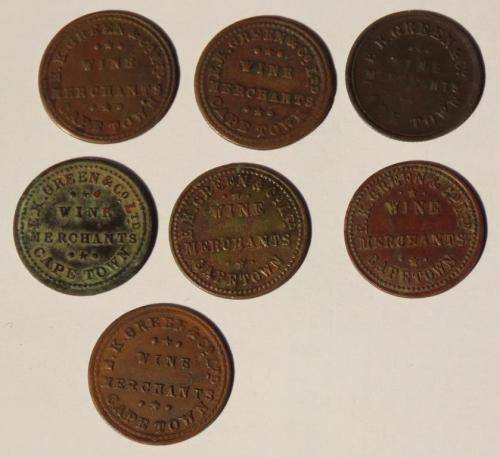 Lot of 7 x various Green and Co tokens (MB925A)