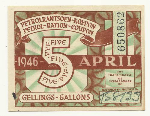 Petrol Ration Coupon - 5 Gallons April 1946