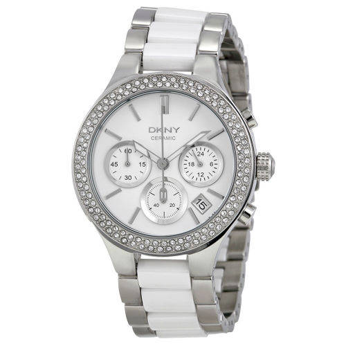 DKNY Steel and White Ceramic Ladies Watch NY8181