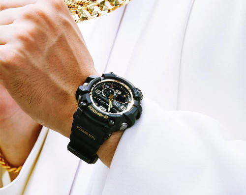 Casio G-Shock Mudmaster Twin Sensor Gold Tone Accents Black Resin Band Men's Watch