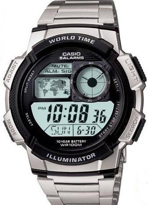 New Casio World Time 100M WR Watch ** 10-Year Battery ** Alarms ** Auto-Calendar ** In-Stock **