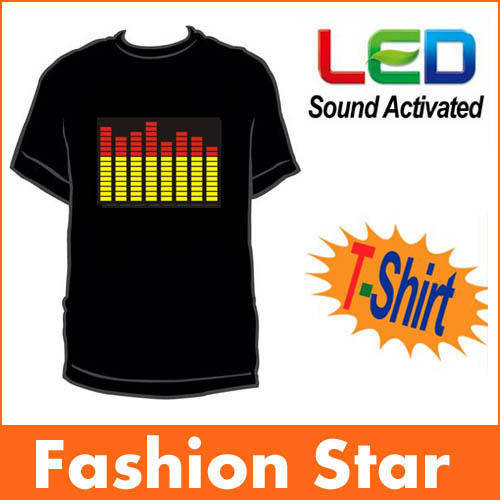 Sound Activated Light Up Flashing Rock Disco Equalizer LED T-Shirt Size S M or XXL