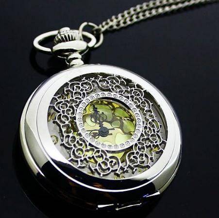Fashionable Silver Color  Pocket Watch With Chain.